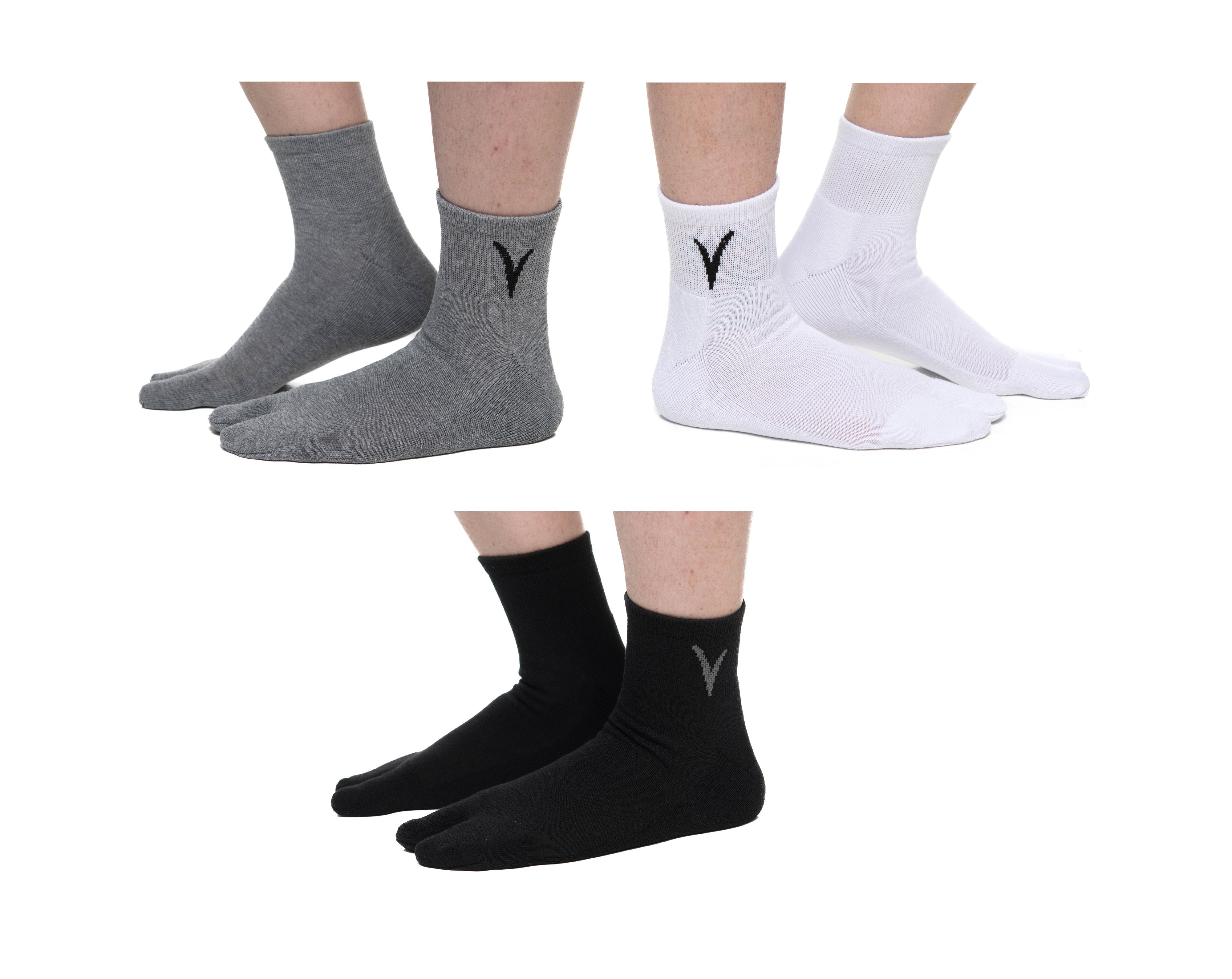 V-Toe Flip-Flop Socks Brand 3 Pairs Thicker Mini Crew - Black, White, # ...
