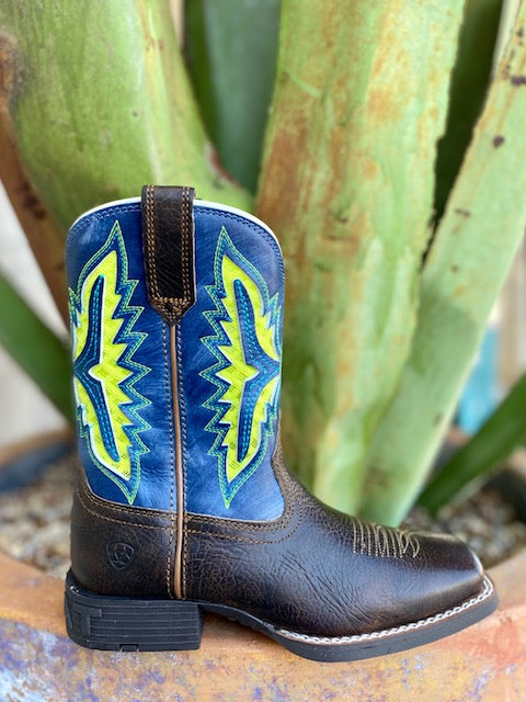 Kids Ariat Cowboy Boots in Blue, Neon Green, & Brown - 10040259 – Blair ...