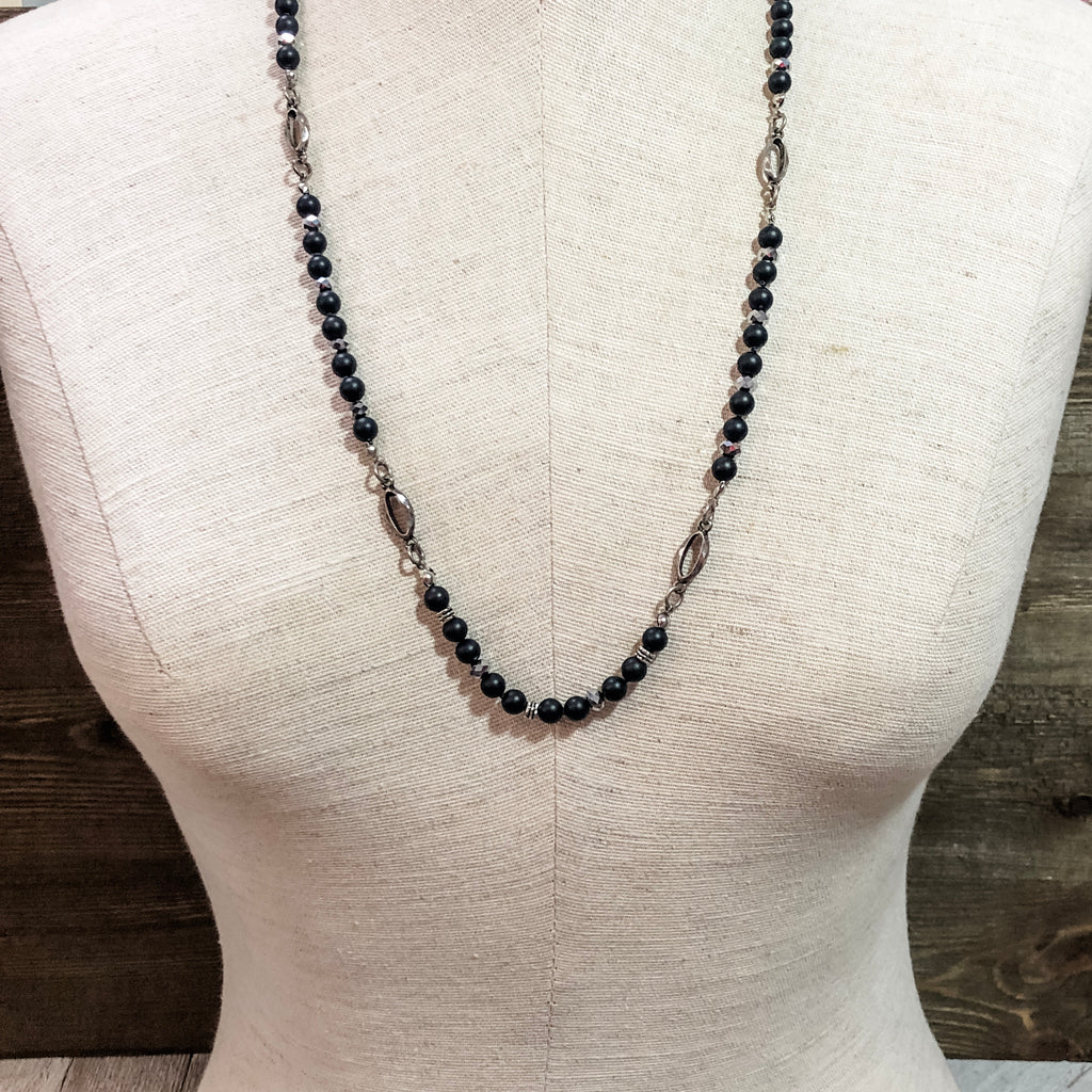 Chartered Black Agate Oval Ringed Necklace