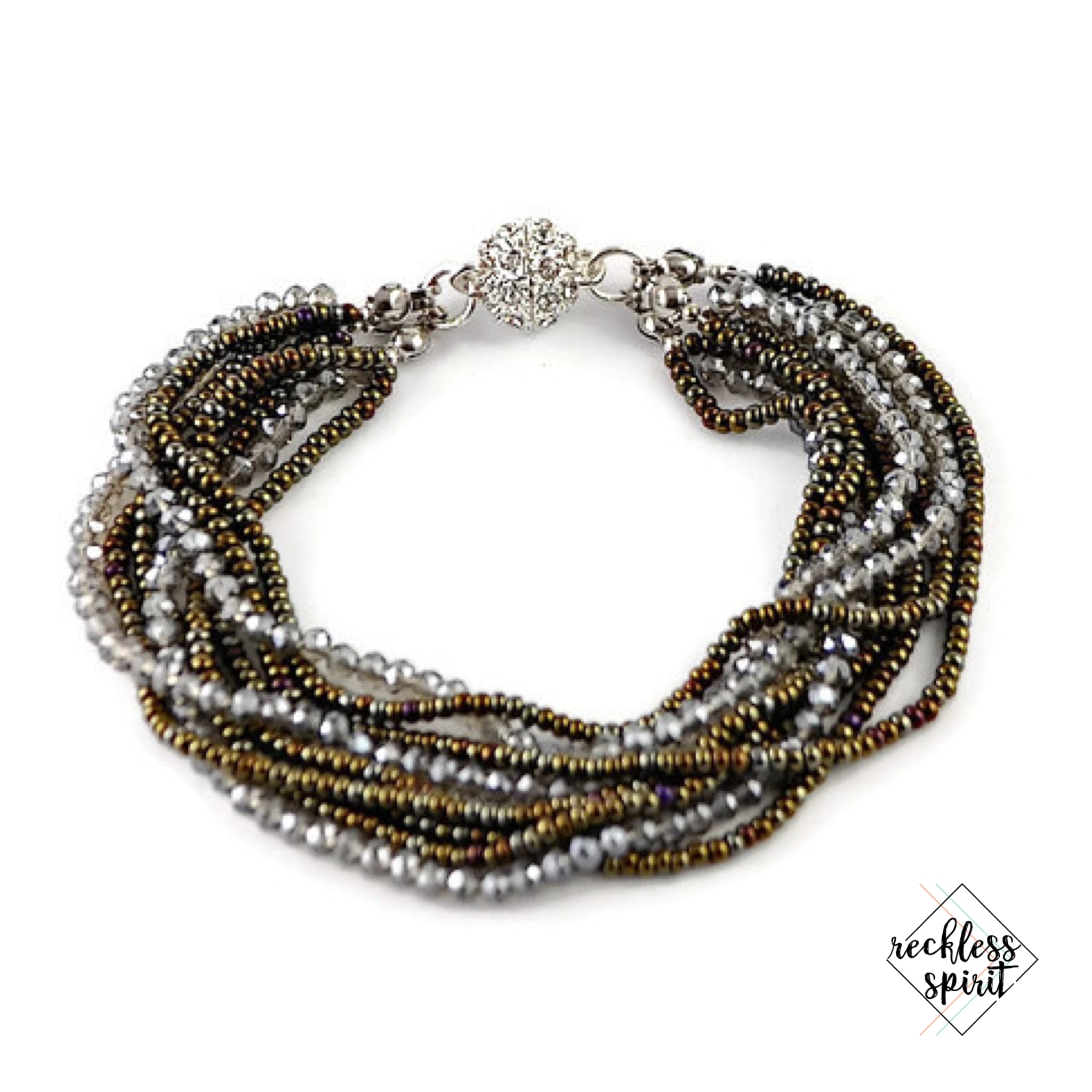 Faceted Crystal Multi-Strand Bracelet with Pave Rhinestone Closure
