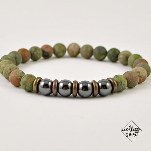 Unakite Mens Stretch Bracelet 