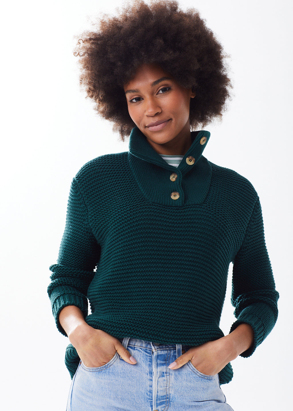 Women's Chunky Cotton Sweater with High Collar and Buttons – Alice Walk