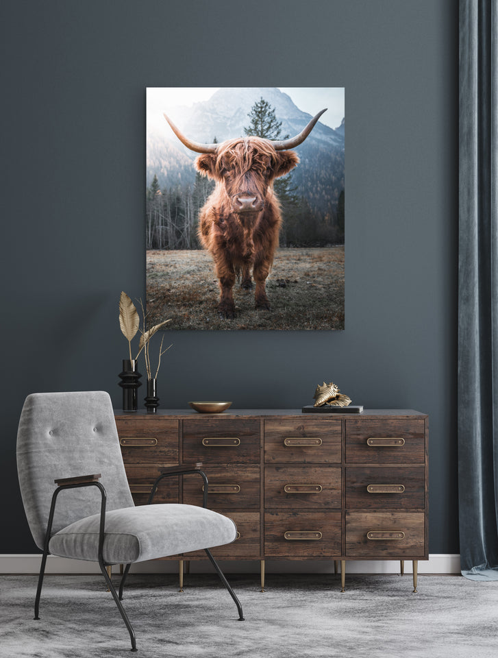 PixonSign Highland Cow Canvas Print Framed Wall Art, 24x36 inches