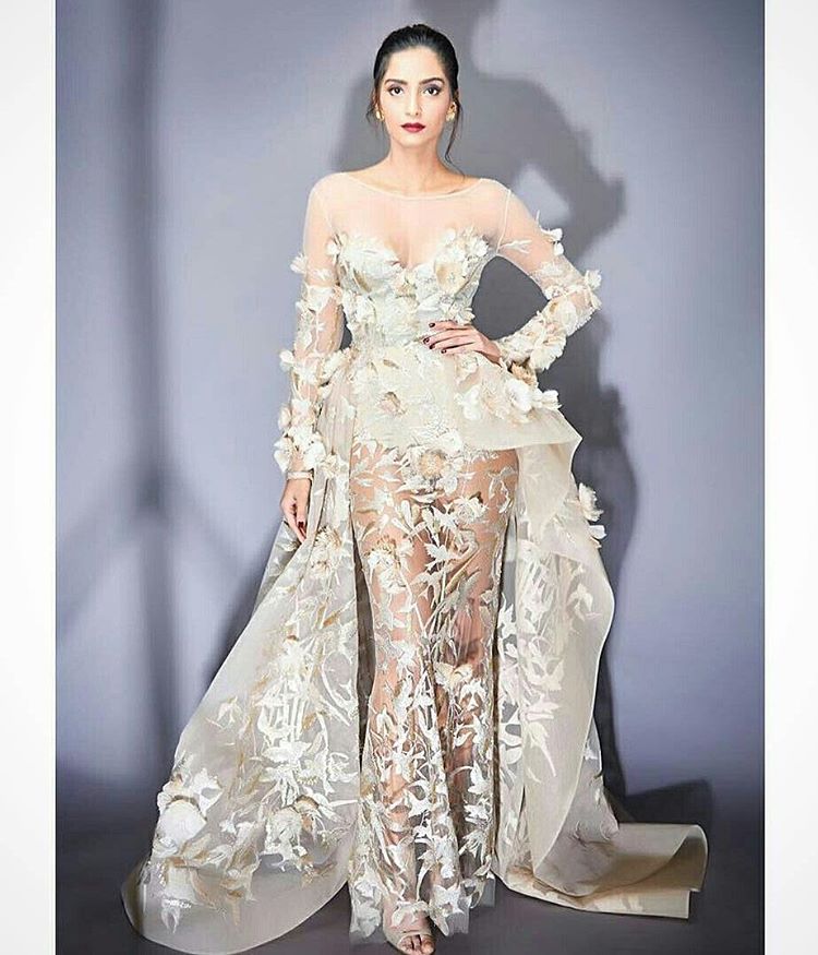 Sonam Kapoor in Elie Saab designer long dress western wear Jio award dress