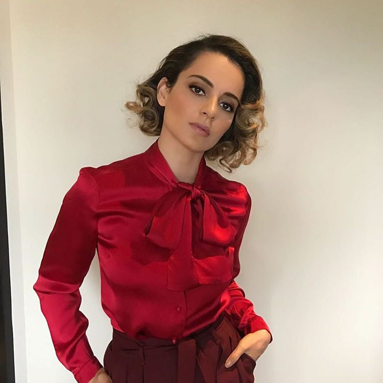 Kangna in Red shirt with black pant at Rangoon Movie Promotion