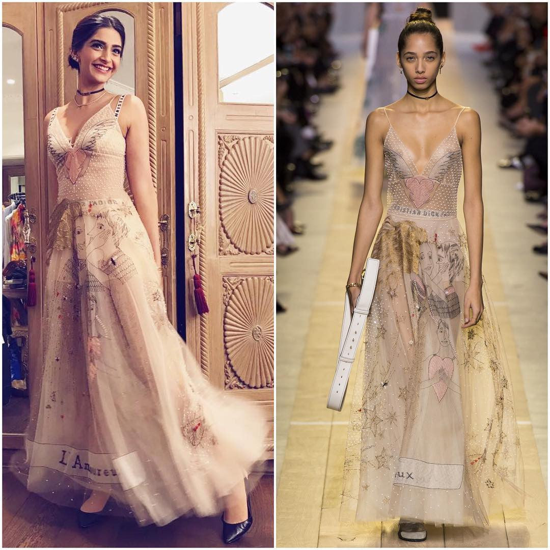 Sonam Kapoor in Dior's Spring 2017 line Collection's Maxi Gown  