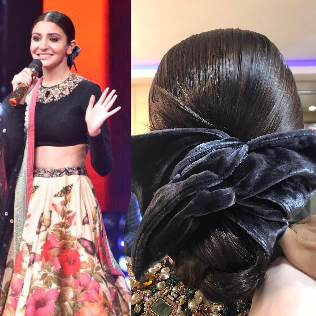 Anushka Sharma in Sabyasachi floral printed lehenga at the sets of Voice India to promote Phillauri 