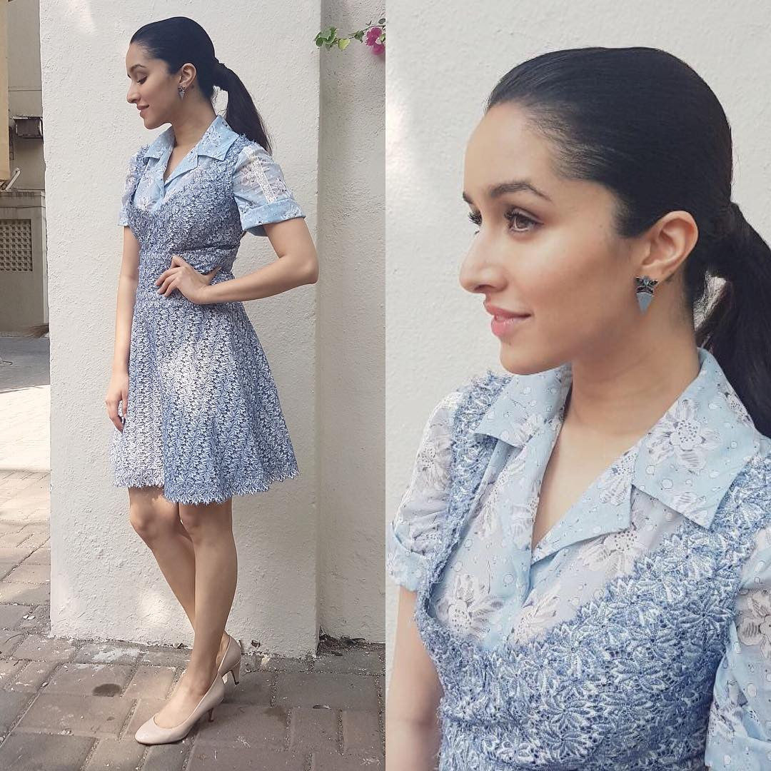 Shraddha Kapoor in Luisa Beccaria lace designer midi dress at Half girlfriend Movie promotional event