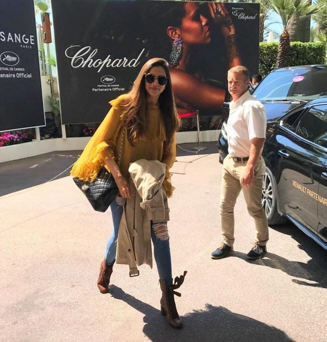Deepika Padukone Looked Fabulous In Slim Fit  Denim & Mustard Yellow Top From Chloe At CANNES