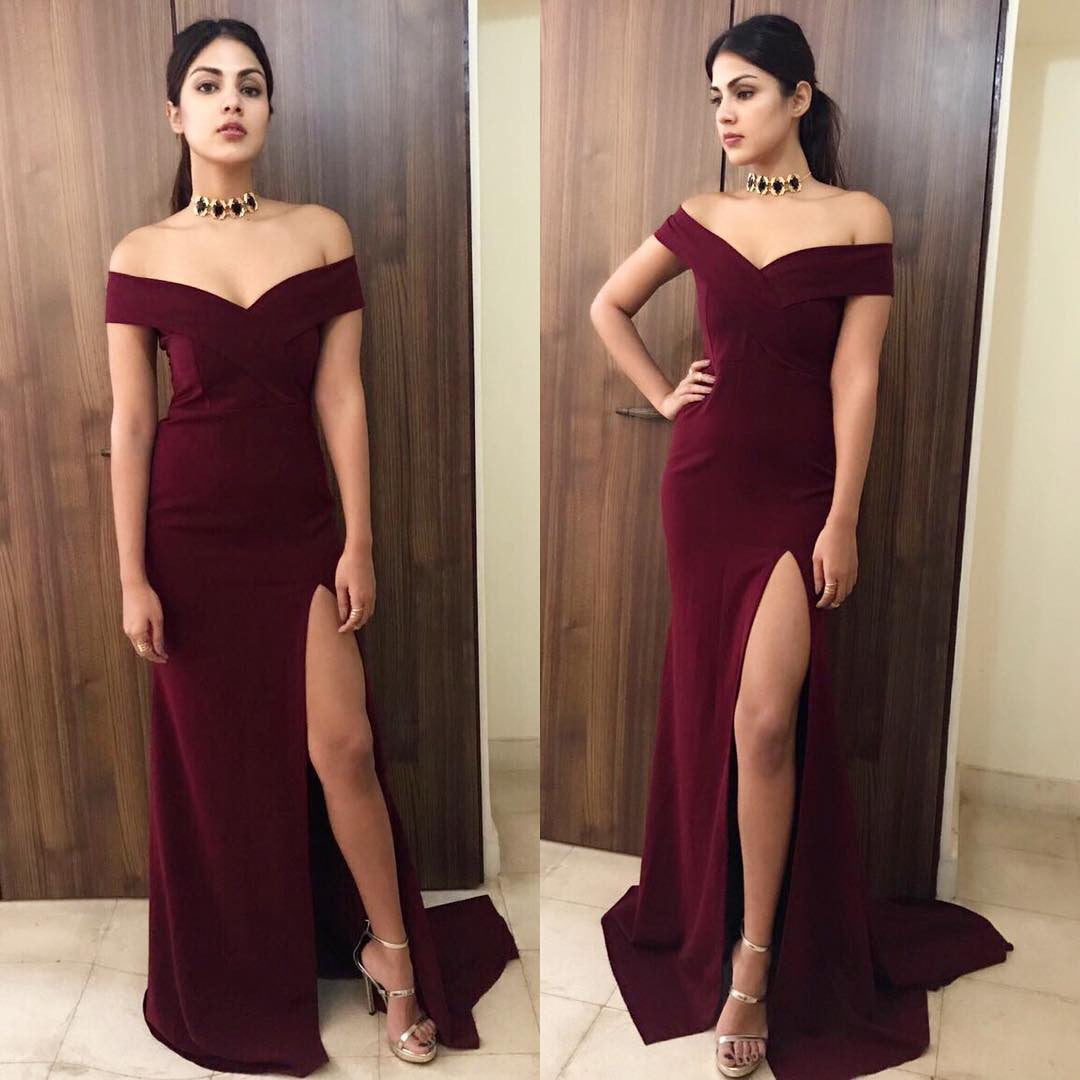 Rhea Chakraborty Looked Hot in Off Shoulder Gown By Label D
