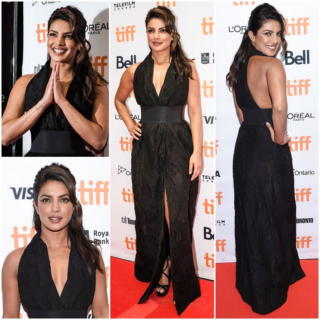 Priyanka Chopra Flaunts Her Sexy Thigh High Slit Zaid Affan's Black Gown At TIFF 2017