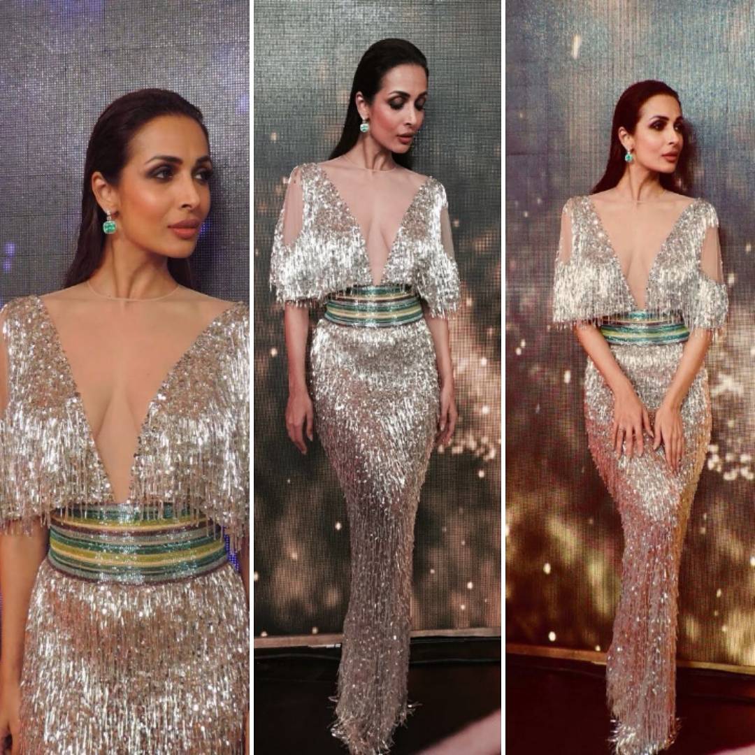 Malaika Arora Khan Looked Like A Goddess in A Silver Fringe Gown By LaBourjoisie