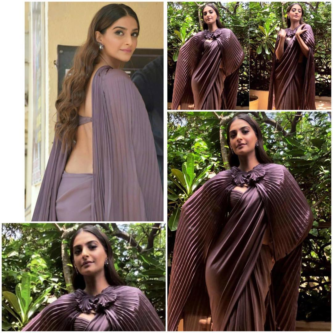 Sonam Kapoor in Gaurav Gupta's Cape Style Saree