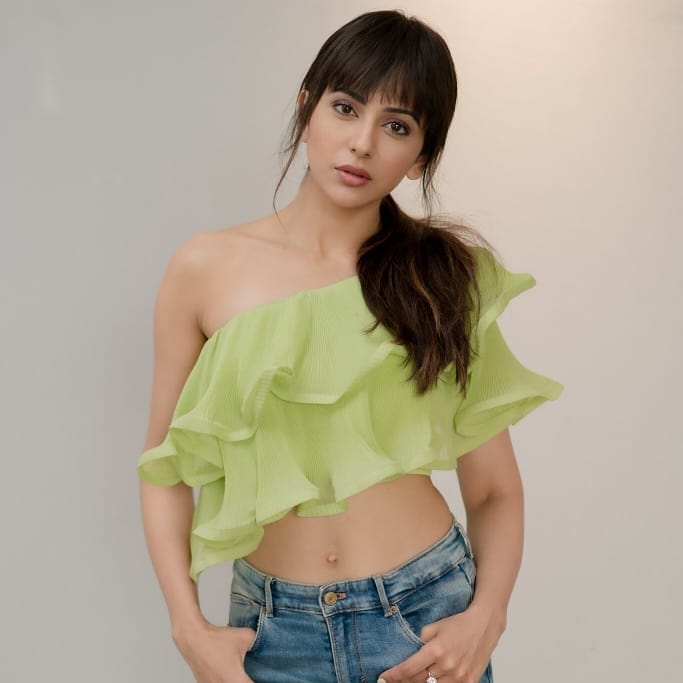 Rakul Preet Singh in fringe cut Top with Blue Denim