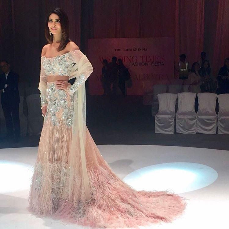 Vaani Kapoor dazzles everyone as she walks the ramp for Manish Malhotra's collection baby Pink Lehenga at summer couture 2017 Hyderabad