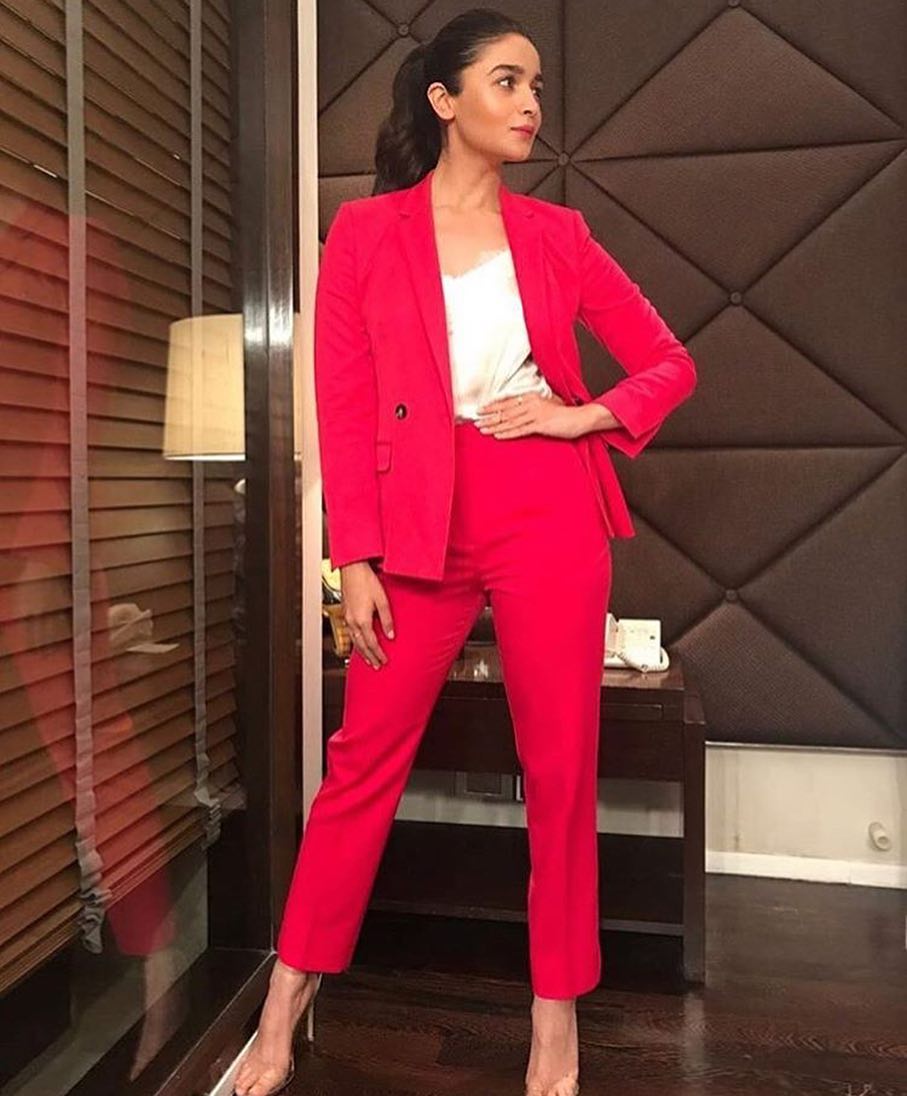 Alia Bhatt in blazing hot pink suit from Topshop