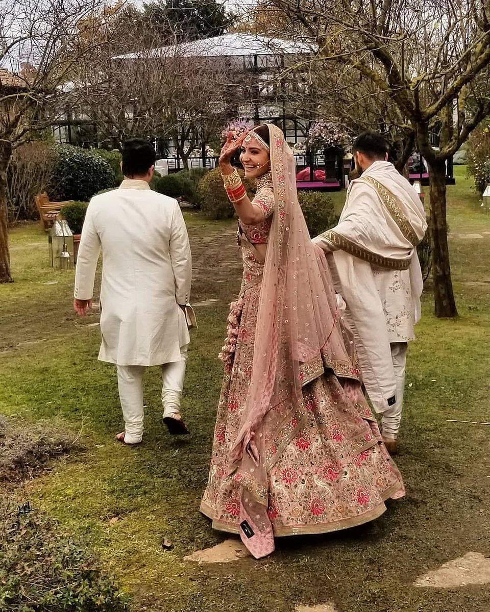 Anushka Sharma Looked Royal in Pink Floral Lehenga By Sabyasachi