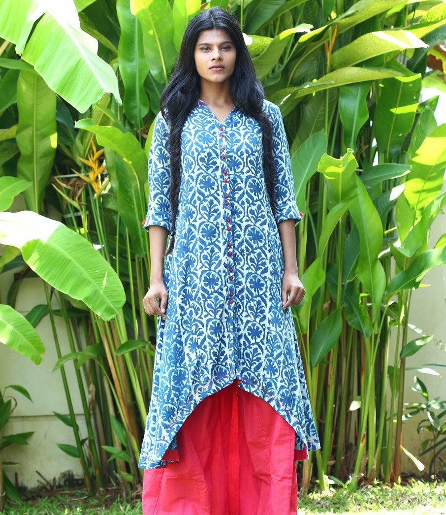 Asymmetrical-printed-work-Cotton-Anarkali-Kurta