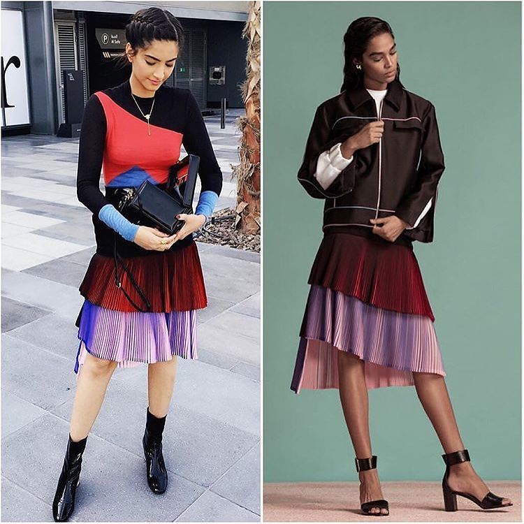 Sonam kapoor in miuniku's designer multicolored western wear skirt style dress in Dubai 