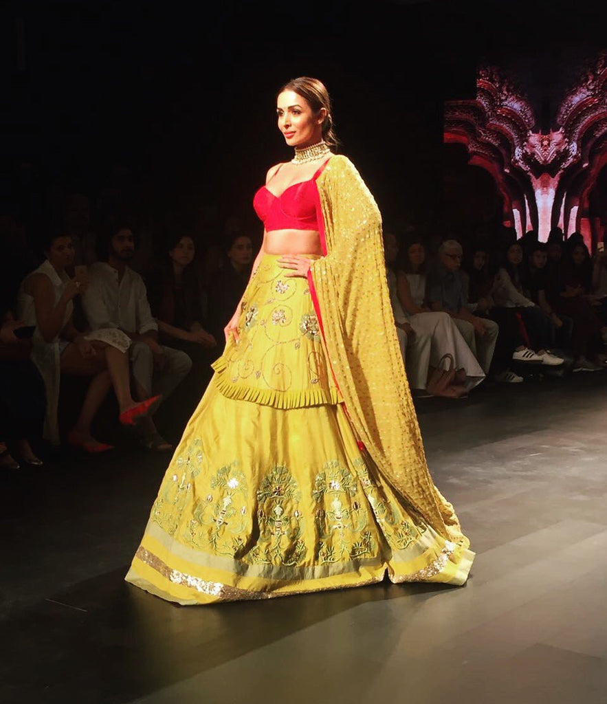 Buy Yellow Organza Embroidery Gulzar Palm Tree Bridal Lehenga Set For Women  by Anushree Reddy Online at Aza Fashions.