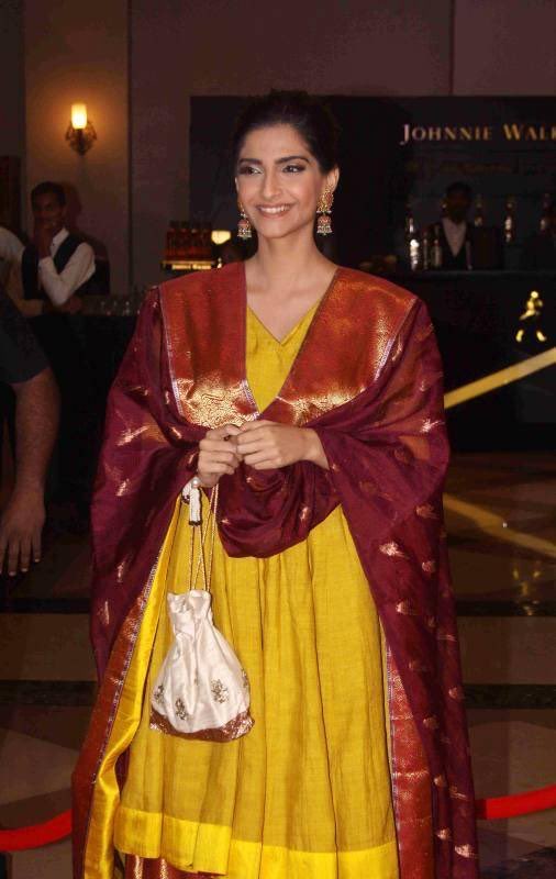Sonam Kapoor in Gaurang Shah Fashion Designer Long Anarkali Banarasi Silk Suit with ghagra & duptta