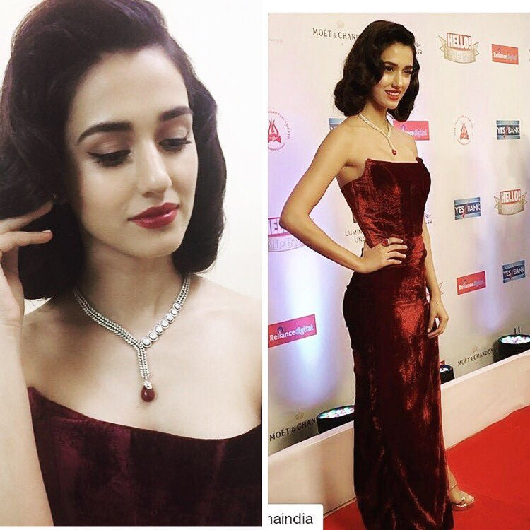 Disha Patani Looked Like A Million Bucks in Red Velvet Strapless Gown By Swapnil Shinde