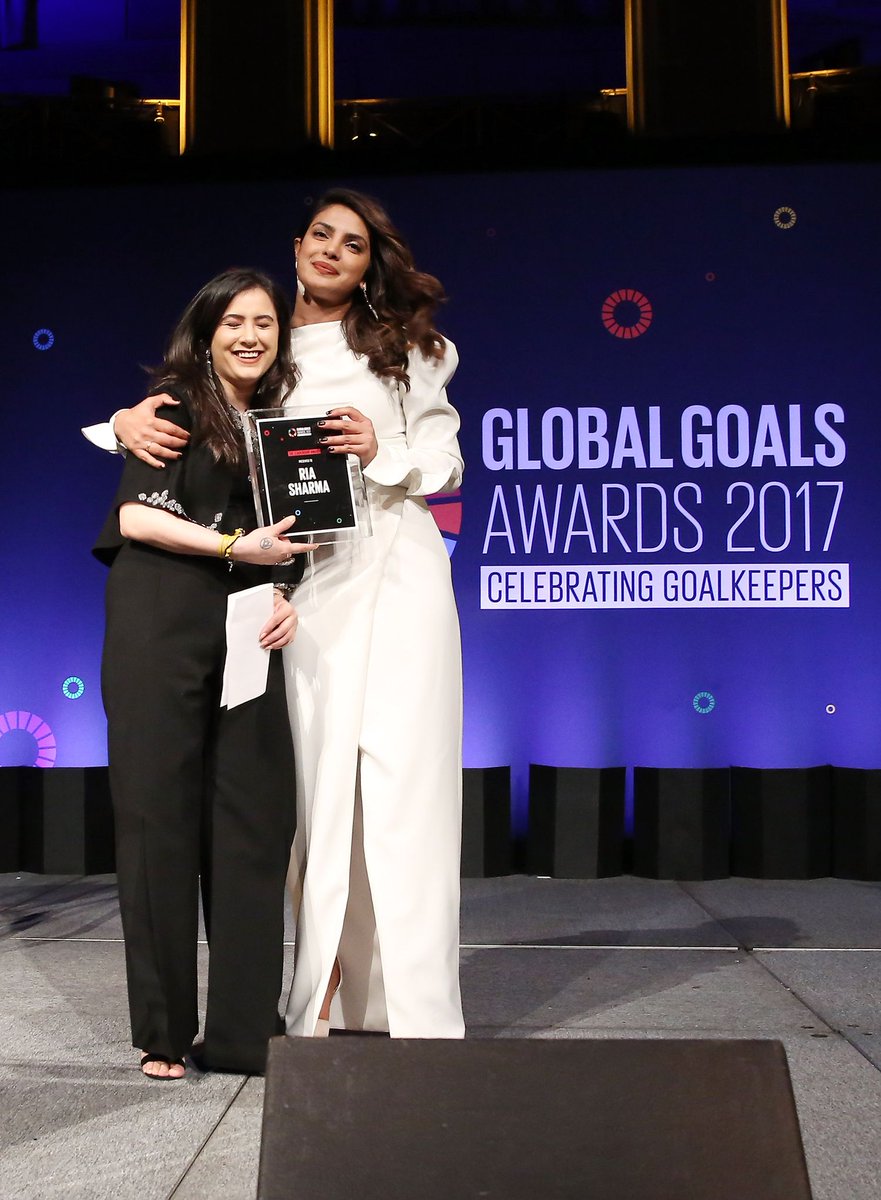 Priyanka Chopra looked beautiful in her white long-sleeved gown at The Goalkeepers Global Goals Awards held on Tuesday night in New York City