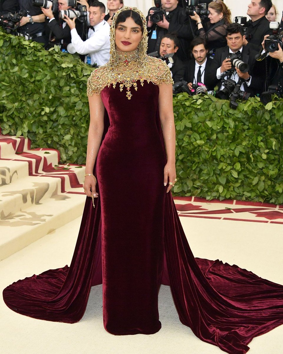 Priyanka Chopra in Ralph Lauren's Velvet Gown at Met Gala 2018