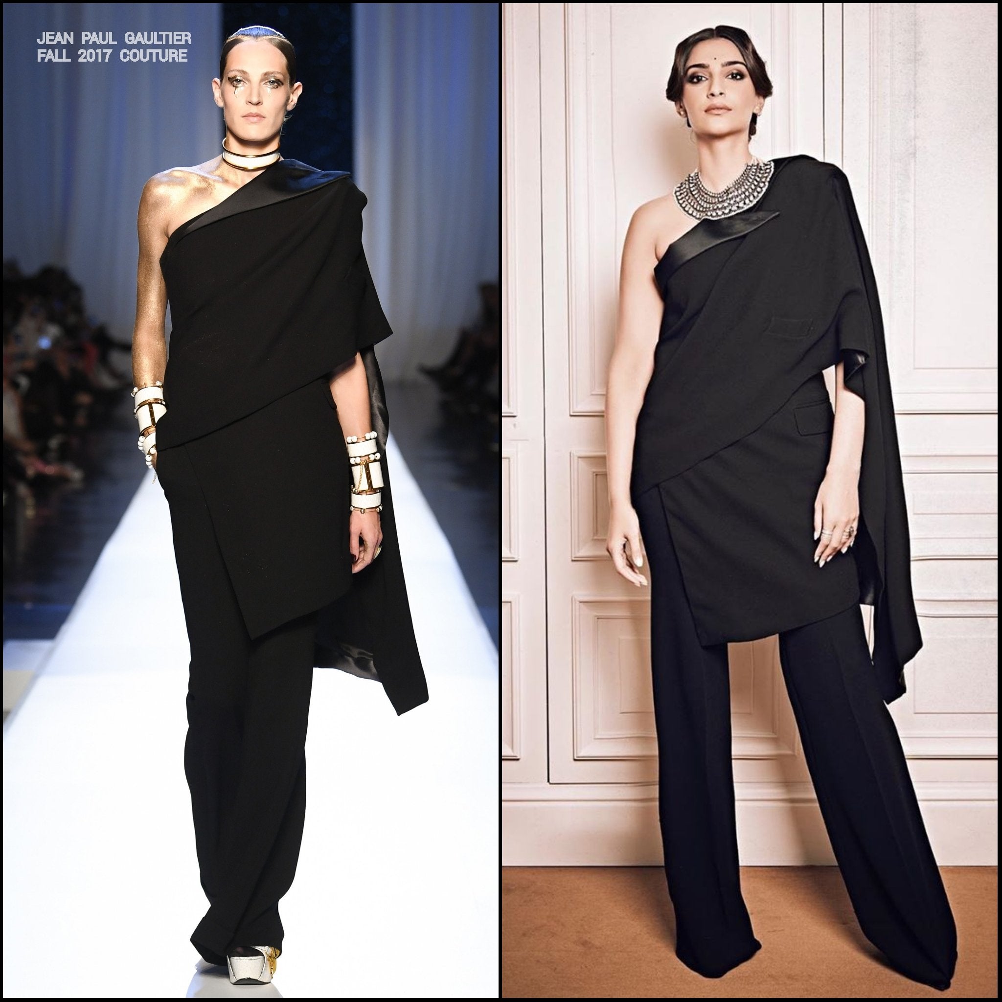 Sonam Kapoor wearing a Jean Paul Gaultier's Sari Tuxedo in Paris