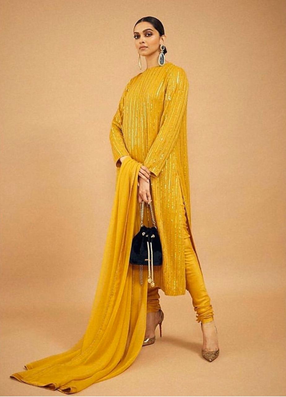 Deepika Padukone in Sabyasachi's Designer Yellow Suit With Matching Dupatta