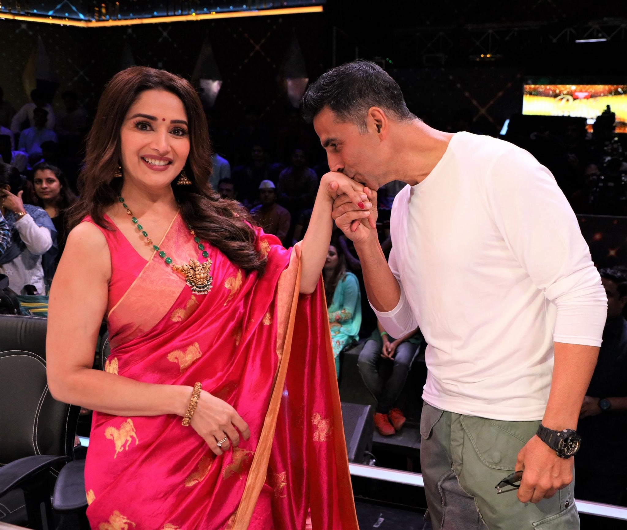 Madhuri Dixit in Sailesh Singhania's Pink Silk Saree