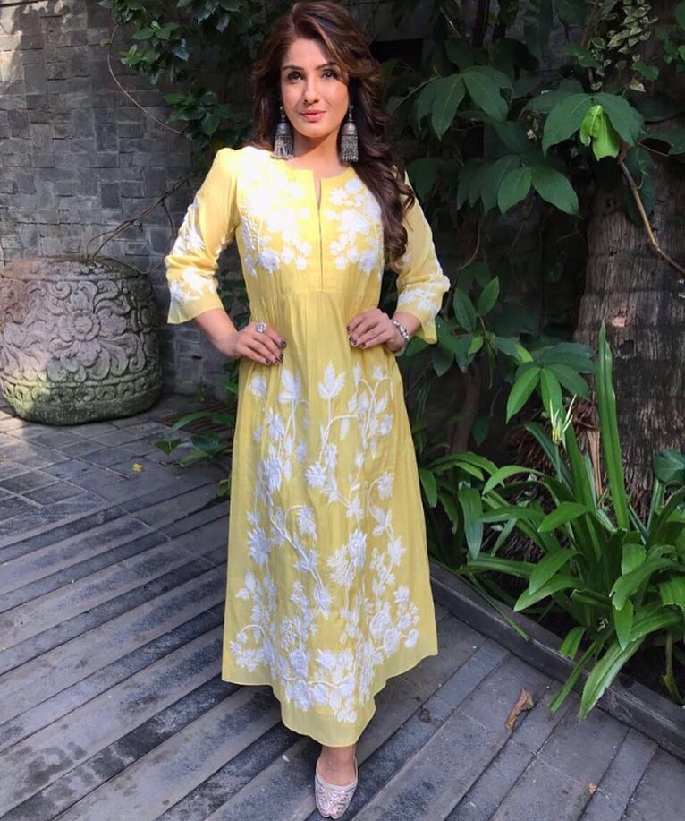 Raveena Tandon Looked Shiny As Sunflower in Ahilaya's Designer Dress