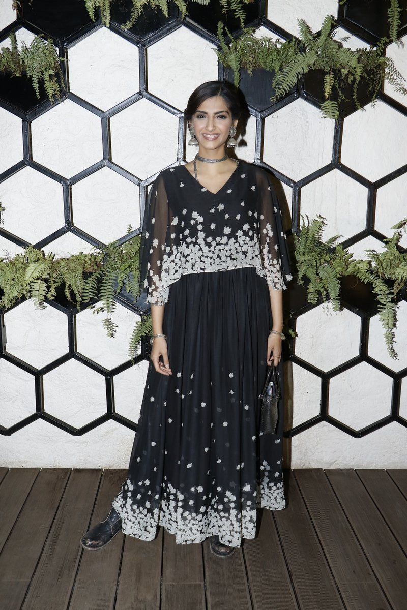 Sonam Kapoor Looked Easy-Breezy In Printed Black Maxi Dress