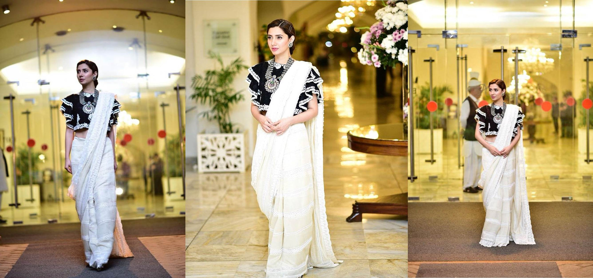 Mahira-Khan-in-white-saree-with-ruffled-black-crop-top 