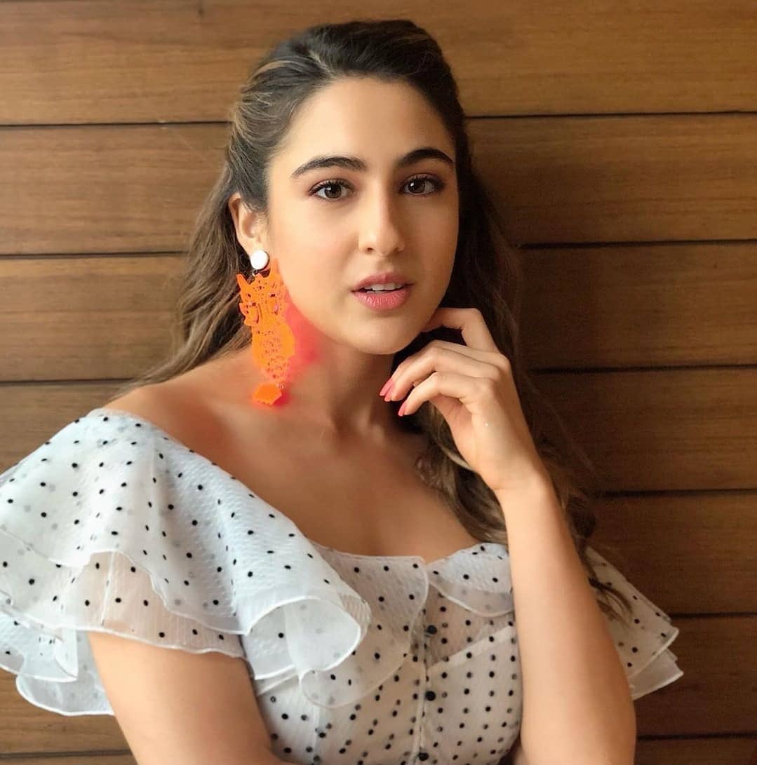 Sara Ali Khan in White Polka Dot Printed Mini Dress