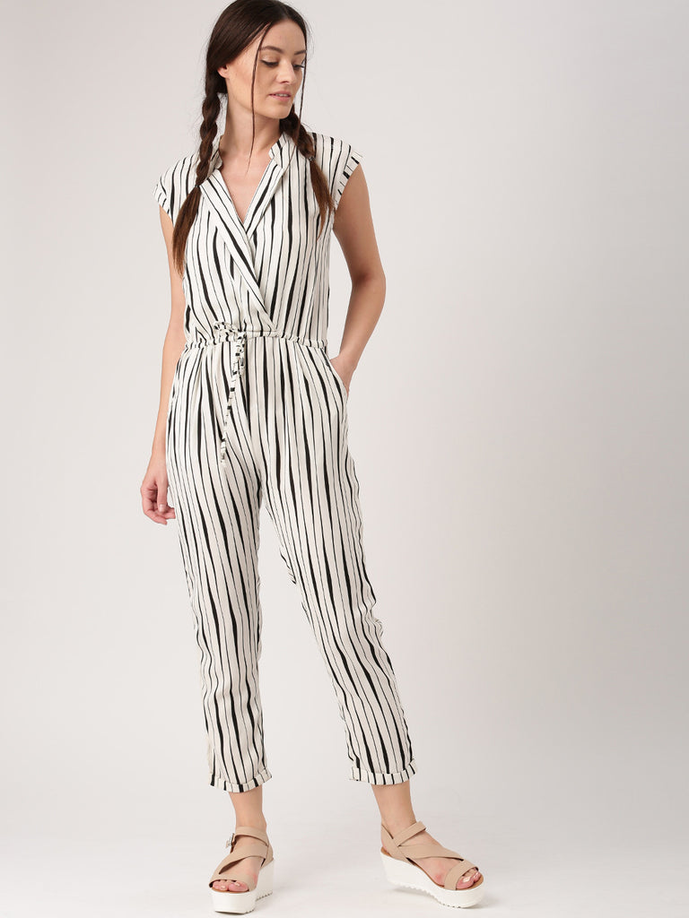 womens black and white striped jumpsuit