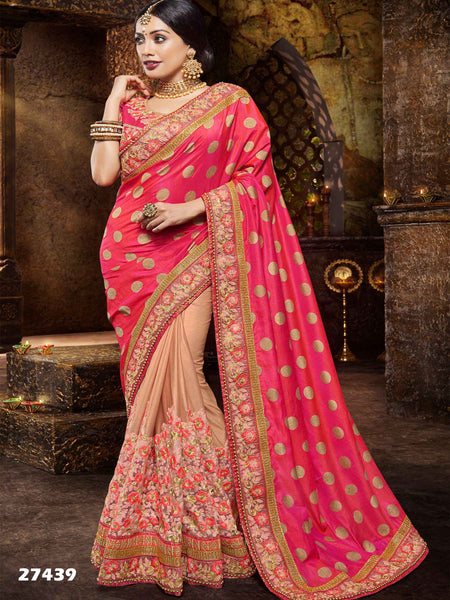 Diwali Special Pink & Beige Jacquard And Lycra Traditional Sarees ...