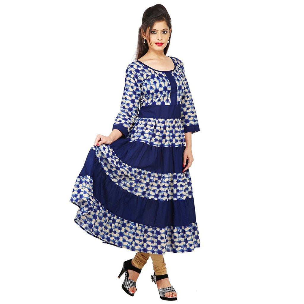 Blue Color Cotton Anarkali Kurtis For Girl – Lady India