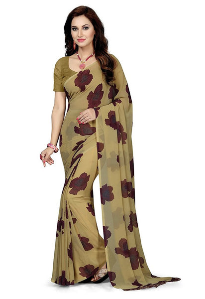 Designer Beige Color Floral Print Georgette Sarees S035