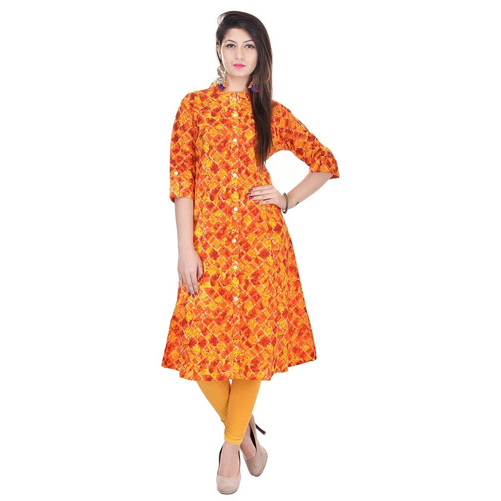 Cotton Kurtis Yellow Color Printed Straight Kurta – Lady India