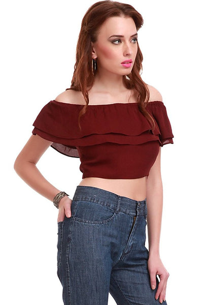 Purchase Online Maroon Color Crop Tops For Women With Frill – Lady India
