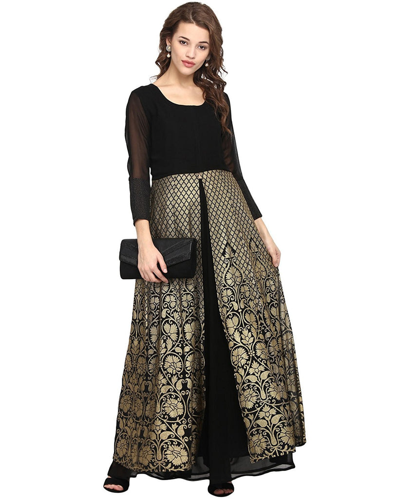 Buy Now Black & Gold Kurta With Skirt Partywear Kurti Skirt Set For ...