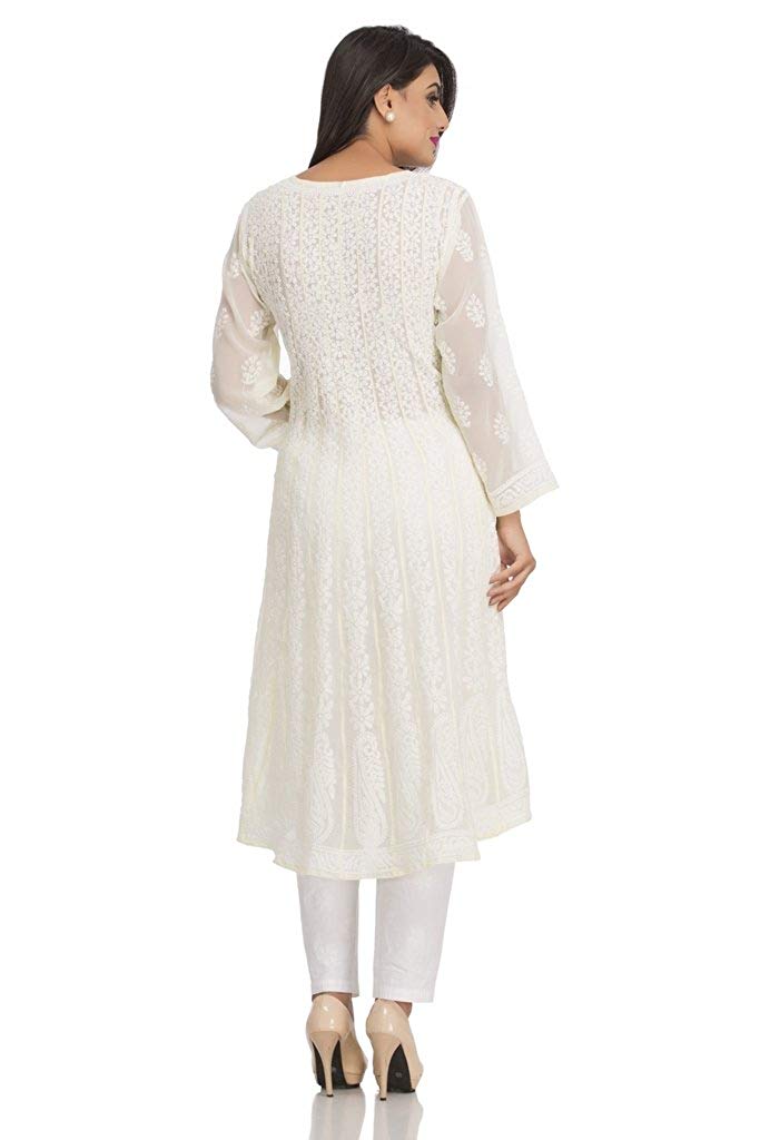 Chikankari White Anarkali Suit | White Anarkali Kurta | Chikankari ...