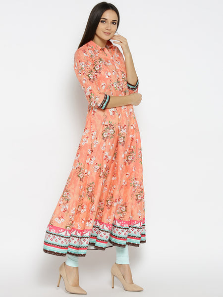 Floral Print Long Anarkalis - Peach-Coloured Printed Anarkali Kurta ...