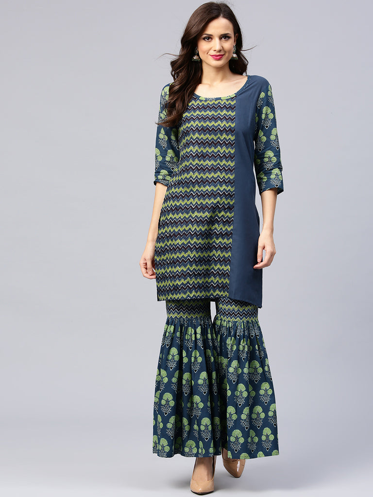 Latest Sharara Suits Blue & Green Printed Sharara Suits Online – Lady India