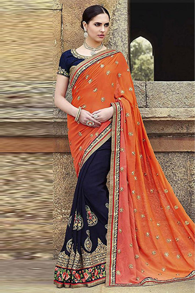 Navy Blue Silk Saree With Blouse 263146