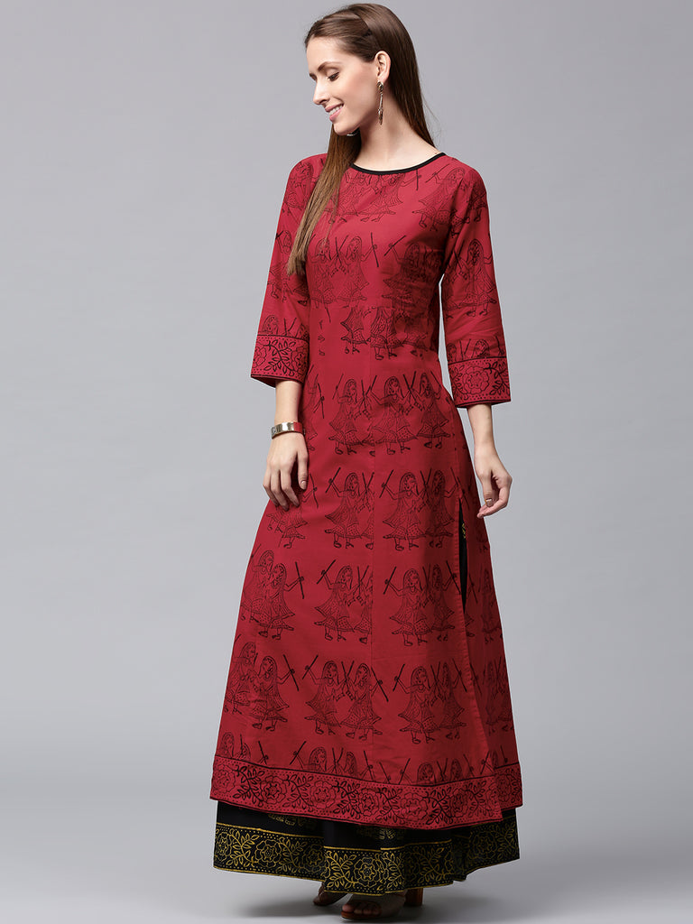 Printed Kurta Skirt Set for Women | Long Kurti With Skirt | Kurta Skirt ...