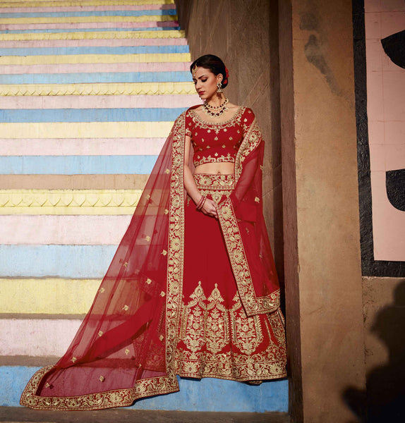Shop Red Bridal Lehenga Choli Semi Stitched Wedding Ghagra Choli – Lady ...