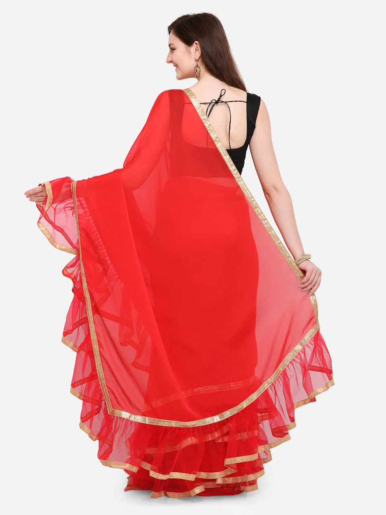 [Image: Women-Red-Solid-Poly-Crepe-Ruffle-Saree-...1571439259]