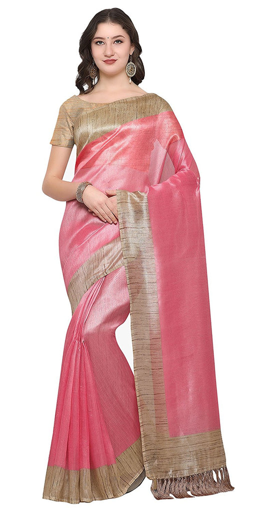 Pink Saree With Gold Border Pink Saree With Golden Border Pink